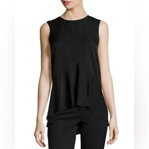Theory Black 100% Silk Laycee Arched Hem Sleeveless Top S EUC
